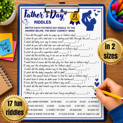 Father’s Day Riddles Game Printable | Dad Jokes Party Activity for Kids & Adults | Fun