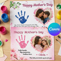 Mothers Day Gift Handprint Craft Printable | Editable Kids Printable Art with Photo | DIY Mom Keepsake Gift Canva Template