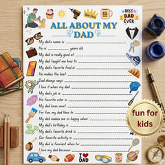 All About My Dad Printable | Father's Day Questionnaire for Kids | Dad Gift From Kids