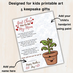 Christian Mother's Day Handprint Craft | God Chose You to Be My Mom Printable | Sunday School Church Activity | Kids Keepsake Gift for Mom