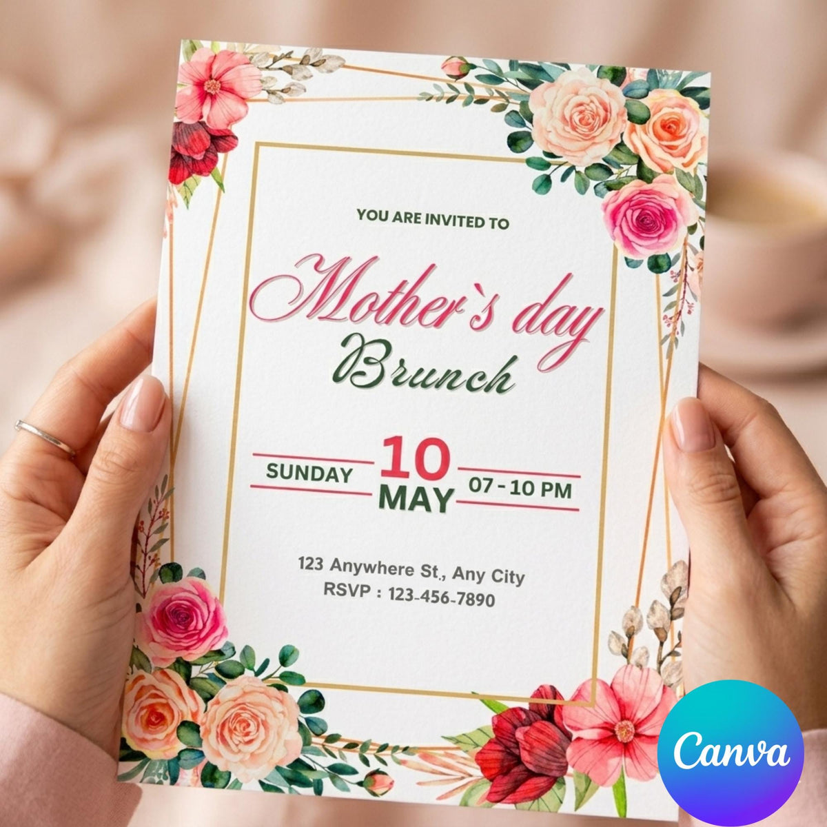 Mother's Day Brunch Invitation | Editable Canva Template | 5x7 Floral Brunch & Bubbly E-Invite | Printable Personalized Peony Garden Party
