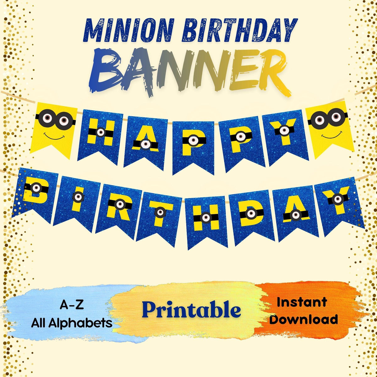 Minion Birthday Banner Printable | Happy Birthday Bunting Banner A–Z | Kids Party Decor, Instant Download, 5x7 Inch Flags