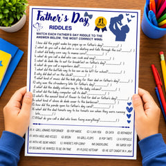 Father’s Day Riddles Game Printable | Dad Jokes Party Activity for Kids & Adults | Fun