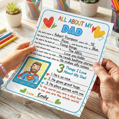 All About My Dad Printable | Fathers Day Questionnaire Card | Dad Gift From Kids