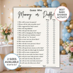 Baby Shower Game Printable | Guess Who Mommy or Daddy Game | Funny Baby Shower Activity | Editable PDF Download