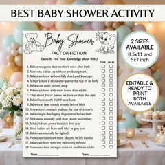 Baby Shower Fact or Fiction Game Printable | True or False Baby Shower Trivia, Baby Sprinkle Activity, Editable Canva