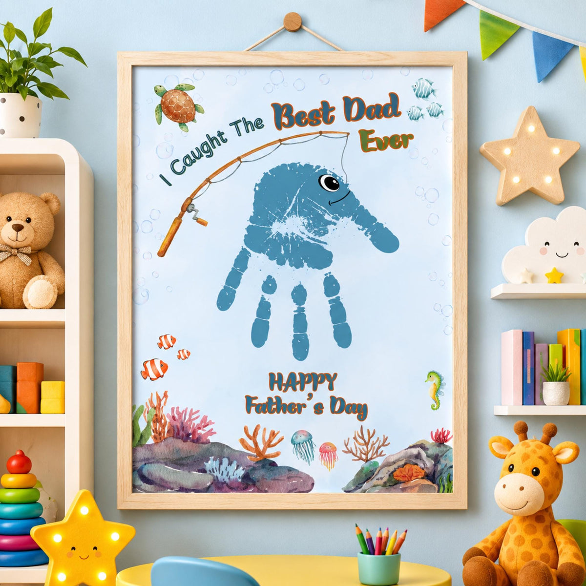 Father’s Day Handprint Craft Printable | Dad Fishing Gift from Kids | DIY Keepsake PDF