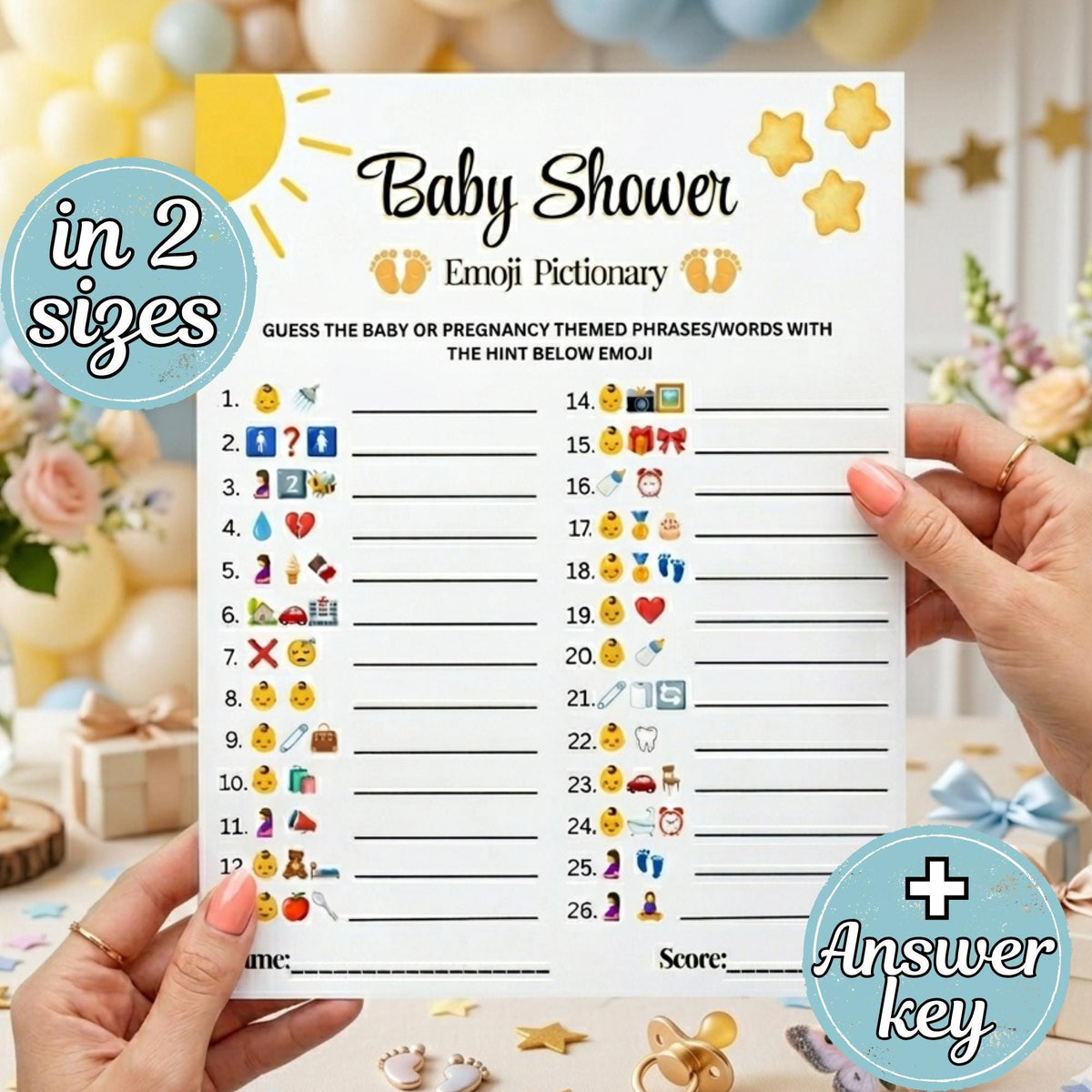 Baby Shower Emoji Game Printable  | Emoji Pictionary Baby Shower Activity, Instant Download, 2 Sizes Included