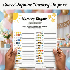 Nursery Rhymes Emoji Game Printable | Baby Shower Emoji Pictionary| Instant Download PDF, Fun Nursery Rhyme Quiz