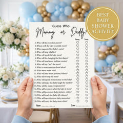 Baby Shower Game Printable | Guess Who Mommy or Daddy Game | Funny Baby Shower Activity | Editable PDF Download