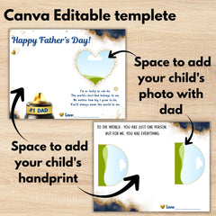 Father's Day Handprint Craft with Photo | Editable Canva Printable, DIY Dad Gift from