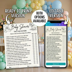 Baby Shower Fact or Fiction Game Printable | True or False Baby Shower Trivia, Baby Sprinkle Activity, Editable Canva