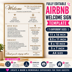 Airbnb Welcome Sign Template Editable Canva | Vacation Rental WiFi Sign, VRBO Welcome Board Digital Download