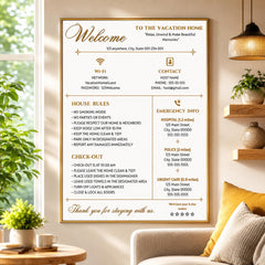 Airbnb Welcome Sign Template Editable Canva | Vacation Rental WiFi Sign, VRBO Welcome Board Digital Download