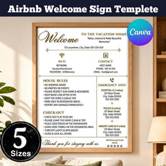 Airbnb Welcome Sign Template Editable Canva | Vacation Rental WiFi Sign, VRBO Welcome Board Digital Download