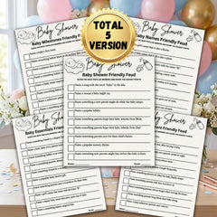 Baby Shower Family Feud Game Printable | 5 Unique Versions, Answer Keys Included | Gender Neutral Baby Shower Activity