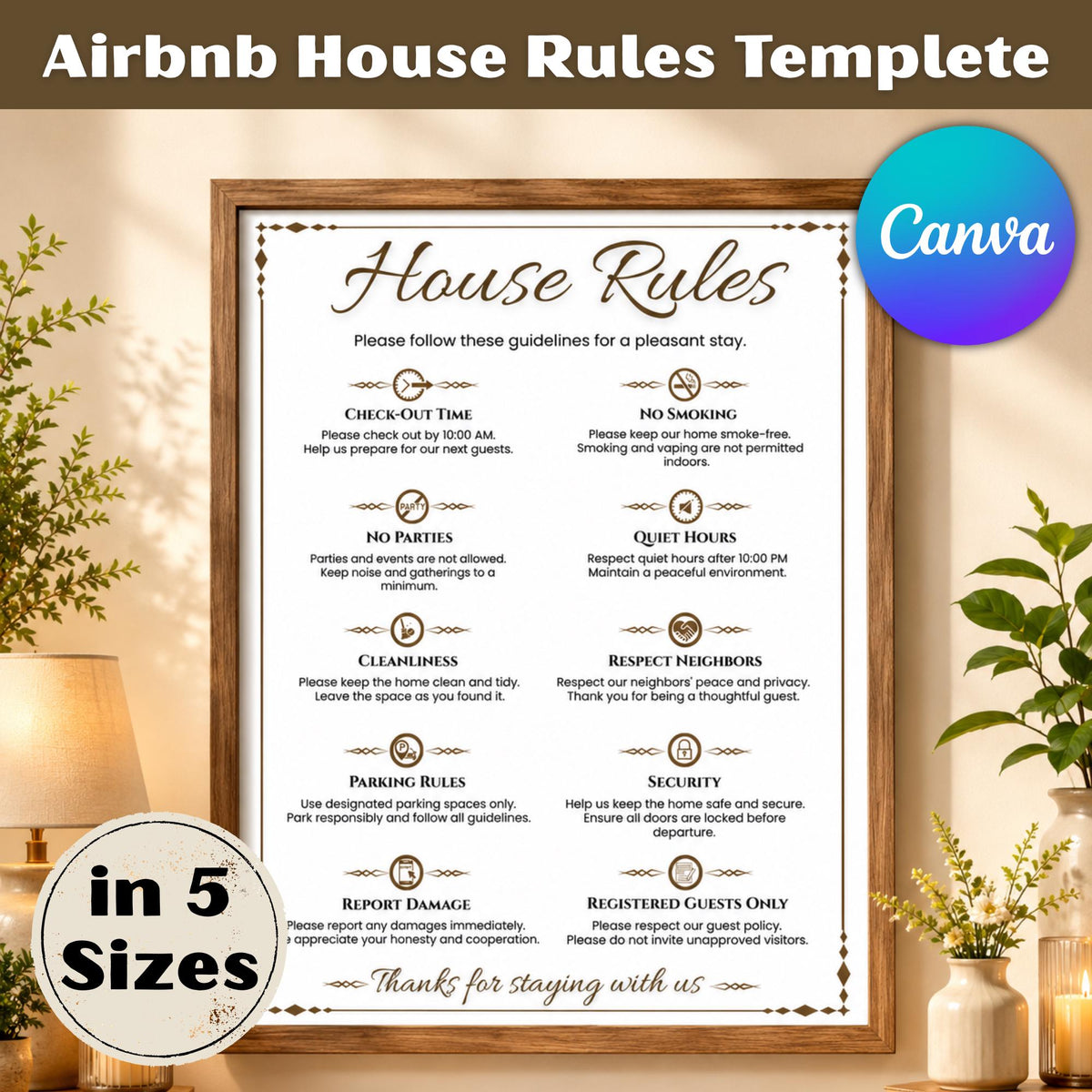 Airbnb House Rules Template | Editable Canva Sign | House Rules Printable, Vacation Rental Decor, Airbnb Welcome Poster