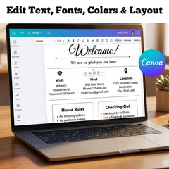 Airbnb Welcome Sign Template | Editable Canva Welcome Board, WiFi & House Rules Sign, VRBO Vacation Rental Printable Download