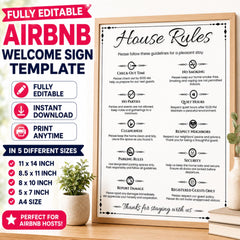 Airbnb House Rules Template | Editable Canva Sign | House Rules Printable, Vacation Rental Decor, Airbnb Welcome Poster