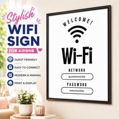 Airbnb WiFi Sign Template Bundle | Editable Canva WiFi Password Sign Set with QR Code | Printable Airbnb Welcome Sign