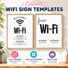 Airbnb WiFi Sign Template Bundle | Editable Canva WiFi Password Sign Set with QR Code | Printable Airbnb Welcome Sign